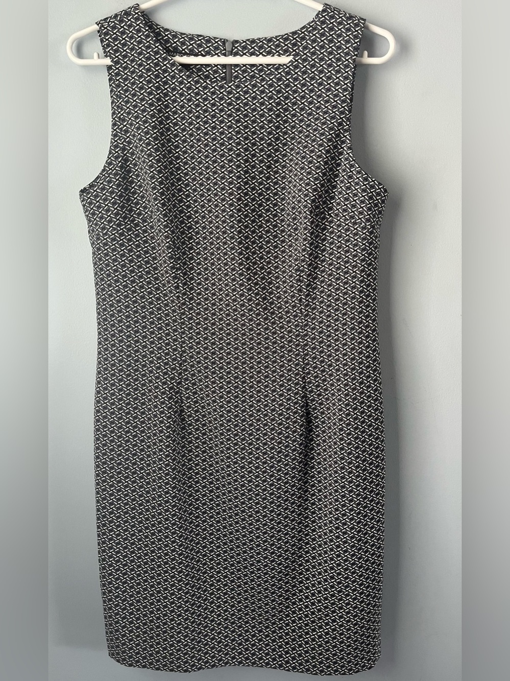 Mario Serrani Italy Blue & White Sleeveless Midi Sheath Dress Size 8